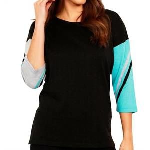NEW WRANGLER stripe sleeve scoop neck top in black